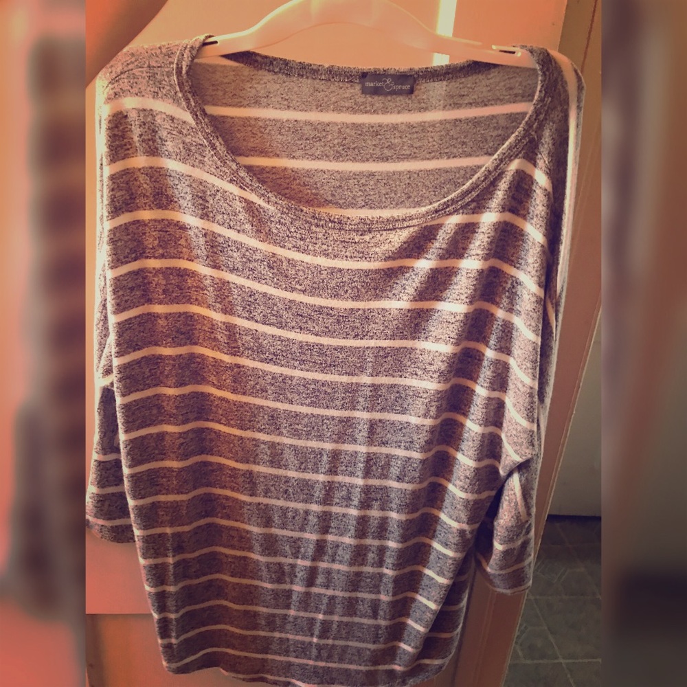 Over Size Comfy Gray and White Stripe Sweater